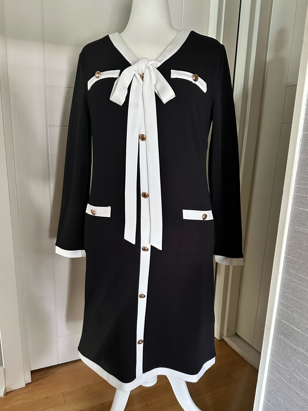 NWOT Black and White Bow-Front Dress